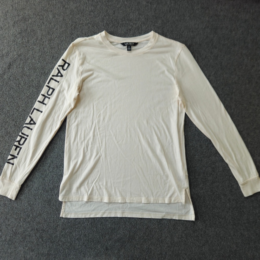 Lauren Ralph Lauren Cream Long Sleeve Logo Shirt Preppy Equestrian Old Money S